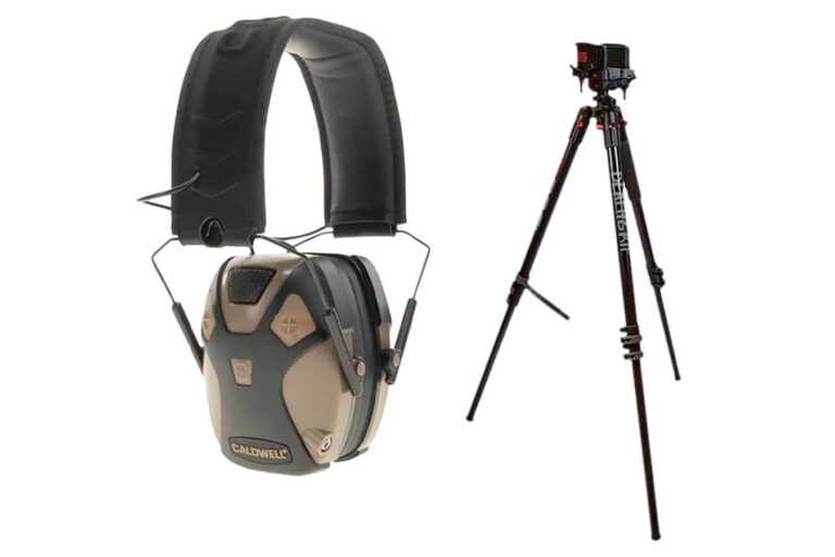 Bog Pod Deathgrip Tripod with Caldwell E-Max Pro Earmuff Combo