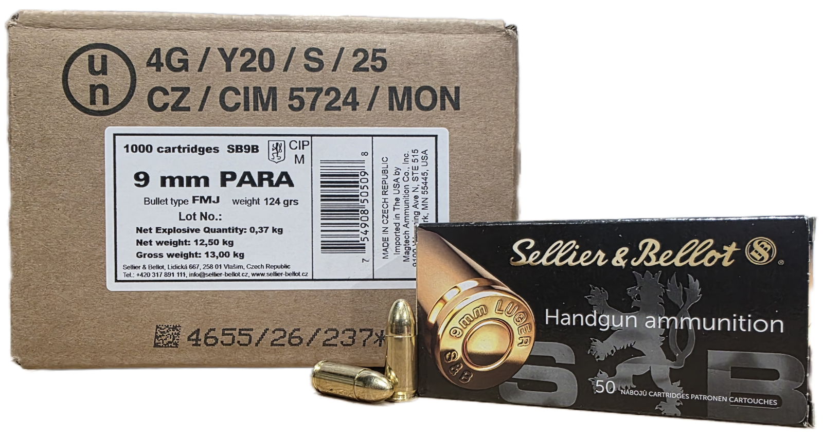 Sellier & Bellot 9mm 124gr FMJ Ammo