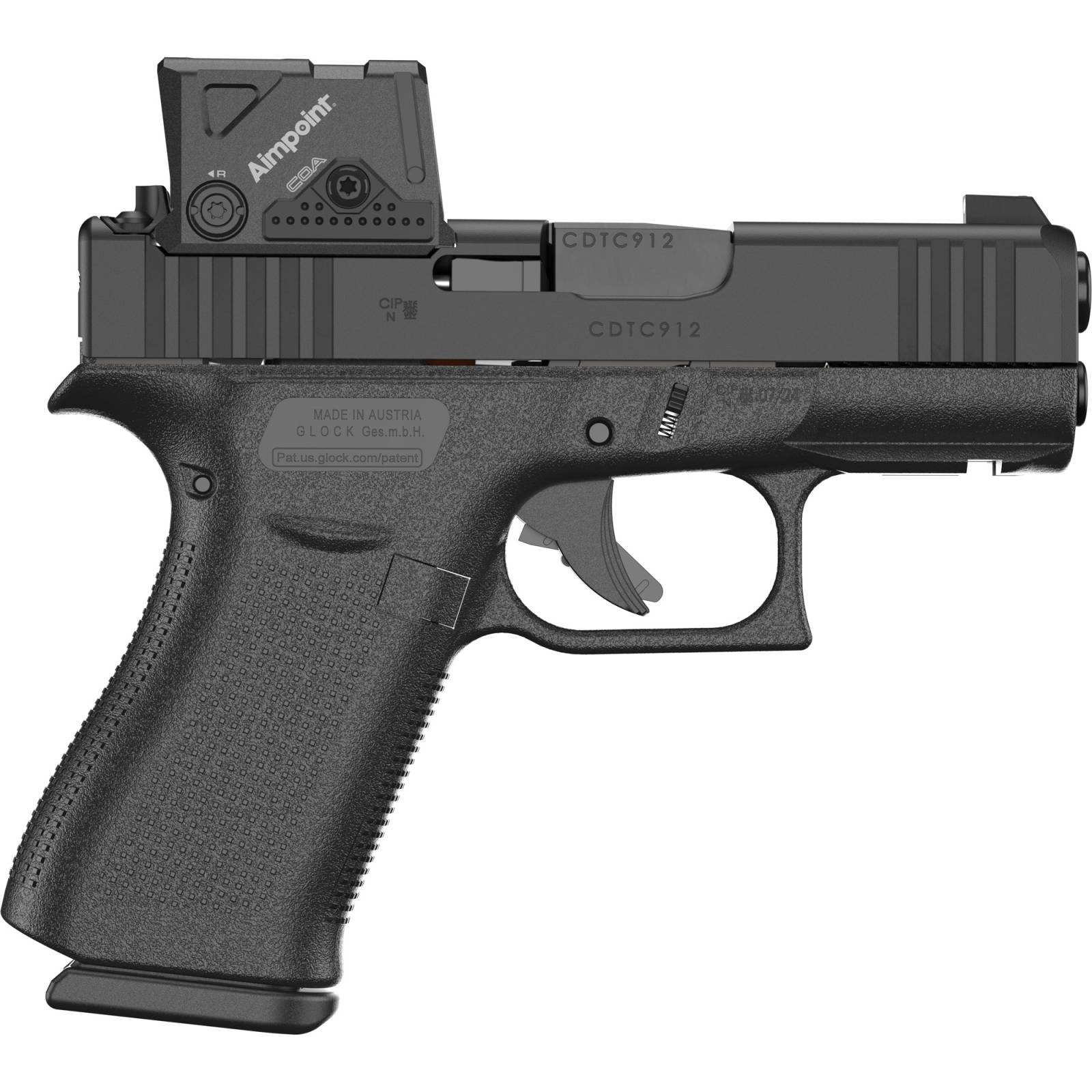 Glock 43x Mos8 9mm Pistol With 3.41’ Barrel, Aimpoint Coa Enclosed Red Dot, Mos Optics System, And Two 10-round Magazines For Concealed Carry.