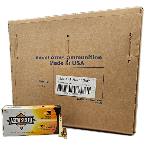 Armscor .223 Rem, 55gr Fmj, Brass Rifle Ammunition 1000rd Case