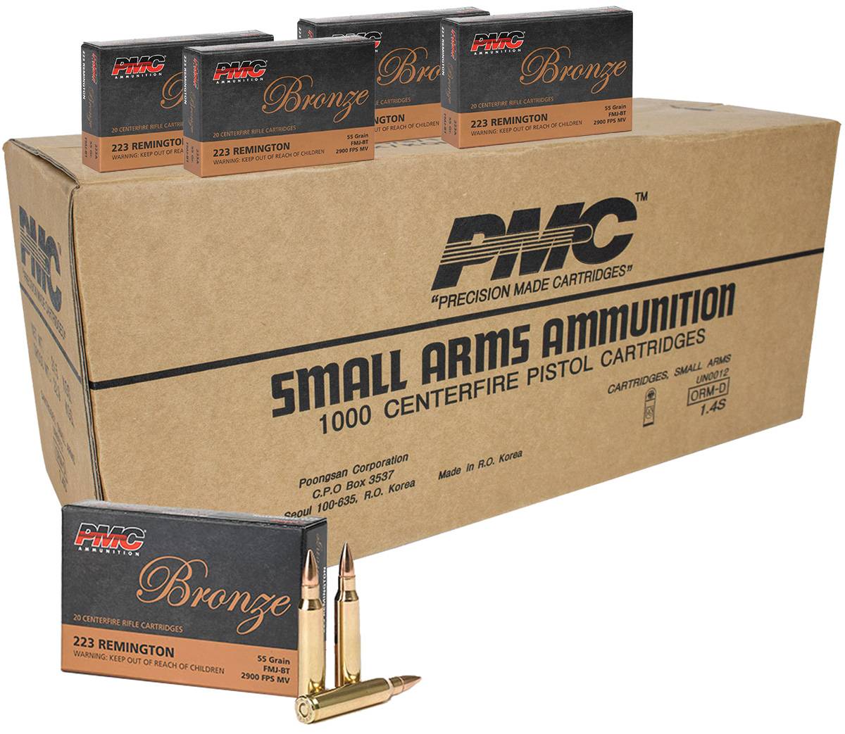 PMC Bronze .223 Rem 55gr FMJBT 1000rd Case
