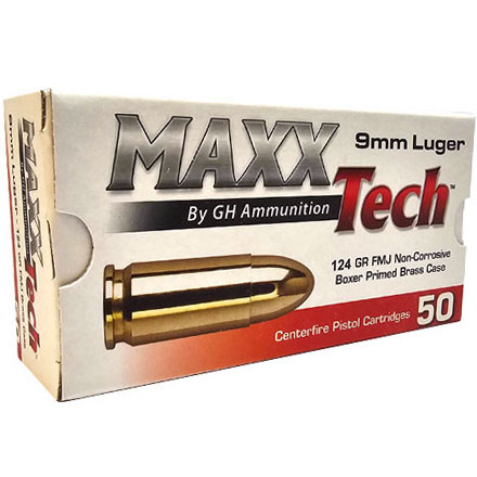 MaxxTech 9mm 124 Grain FMJ – 50 Rounds