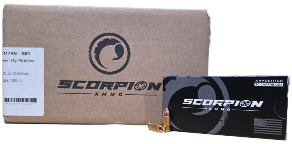 Scorpion Ammo 9mm 147gr RN Subsonic 1000rd Case