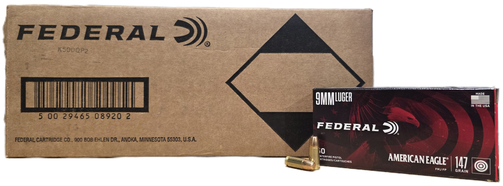 Federal American Eagle Subsonic 9mm 147gr FMJ 1000rd Case