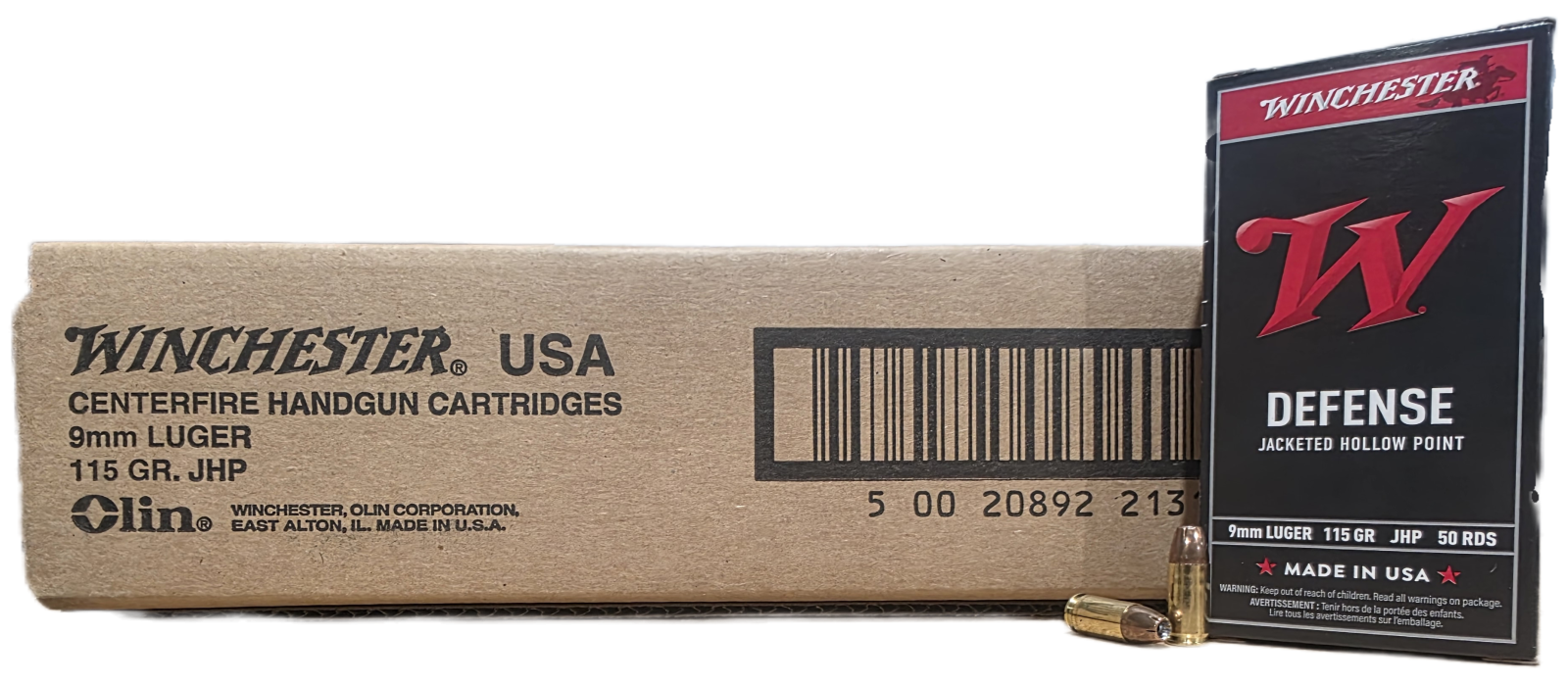 Winchester USA Defense 9mm 115gr JHP 500rd Case