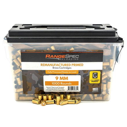 9mm Luger Primed Remanufactured Brass 1000ct Ammo Can