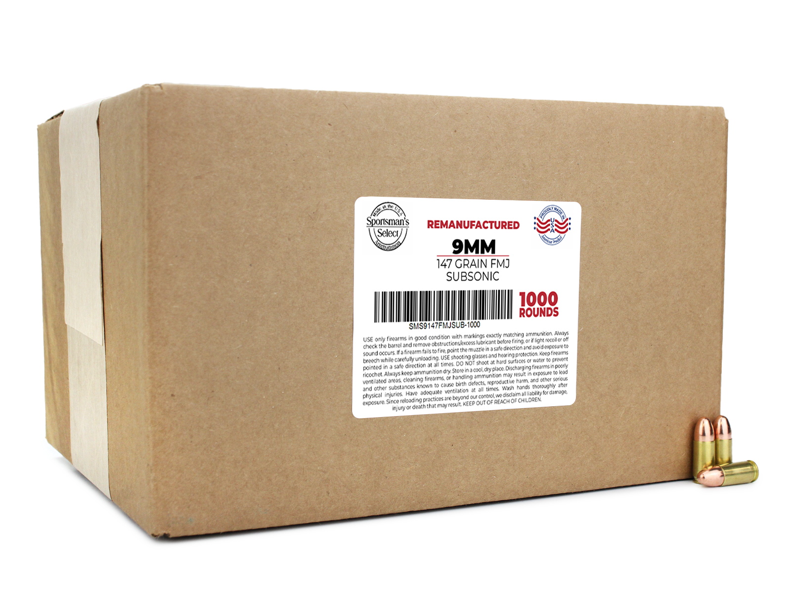 Sportsman’s Select Remanufactured 9mm 147 Grain FMJ Subsonic Ammo