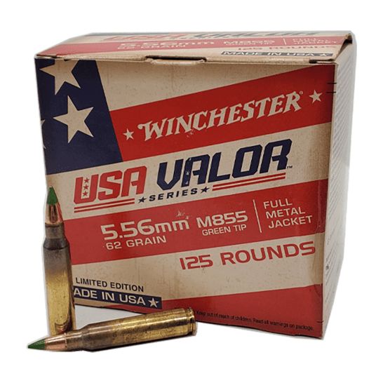 Winchester USA Valor 62 gr FMJ M855 5.56×45 Ammunition, 125 Rounds