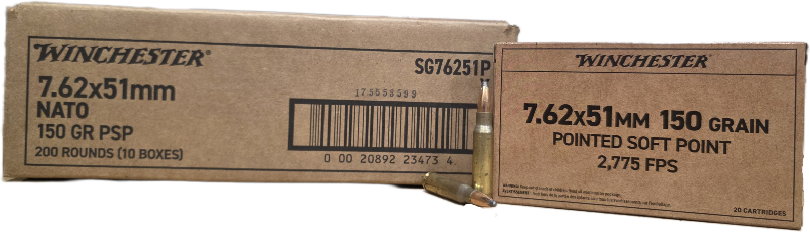 Winchester Service Grade 7.62x51mm NATO 150gr PSP 200rd Case