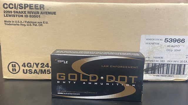 Speer Gold Dot 45 ACP 230gr Hollow Point 1000rd